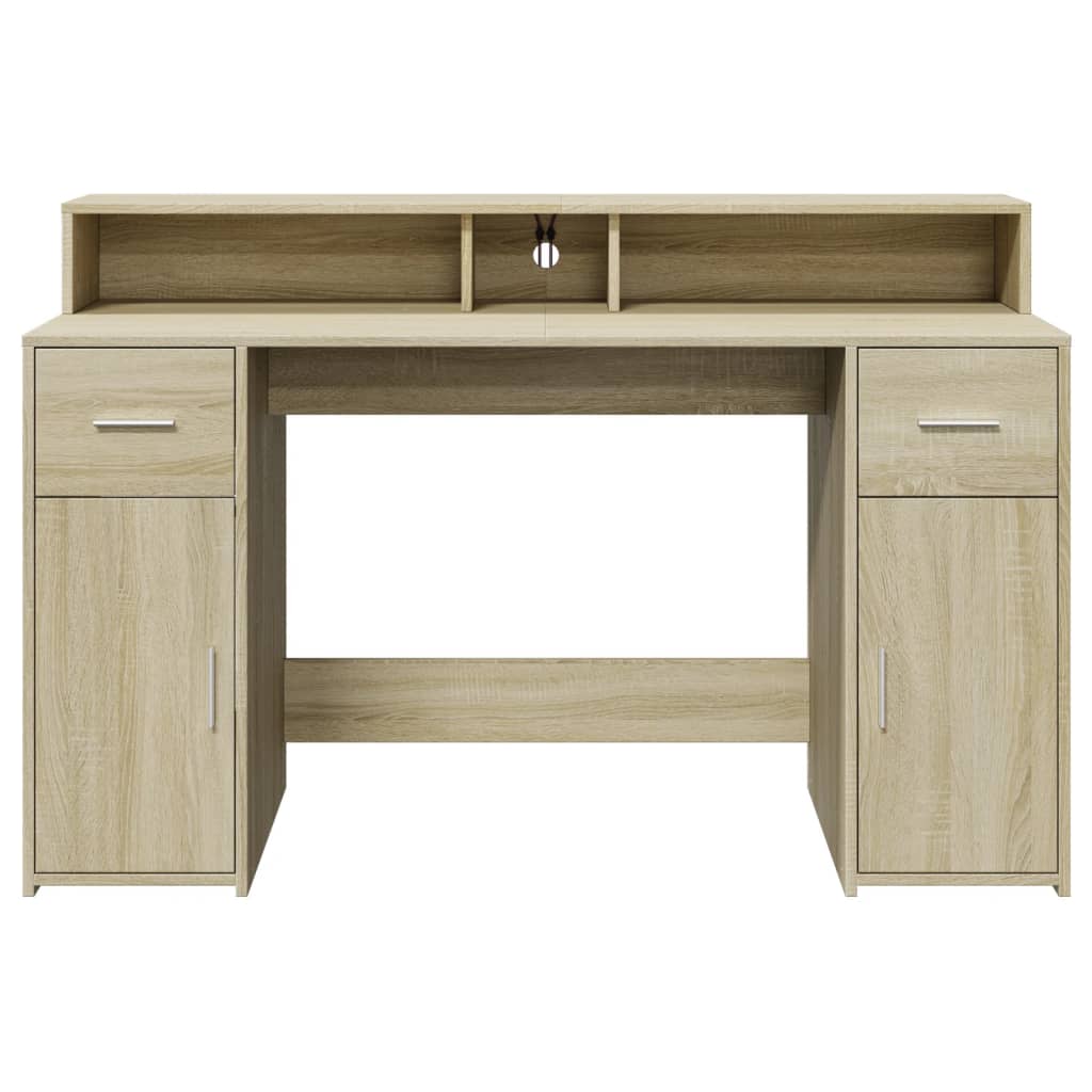 Sonoma tölgy színű szerelt fa íróasztal LED-ekkel 140x55x91 cm 6