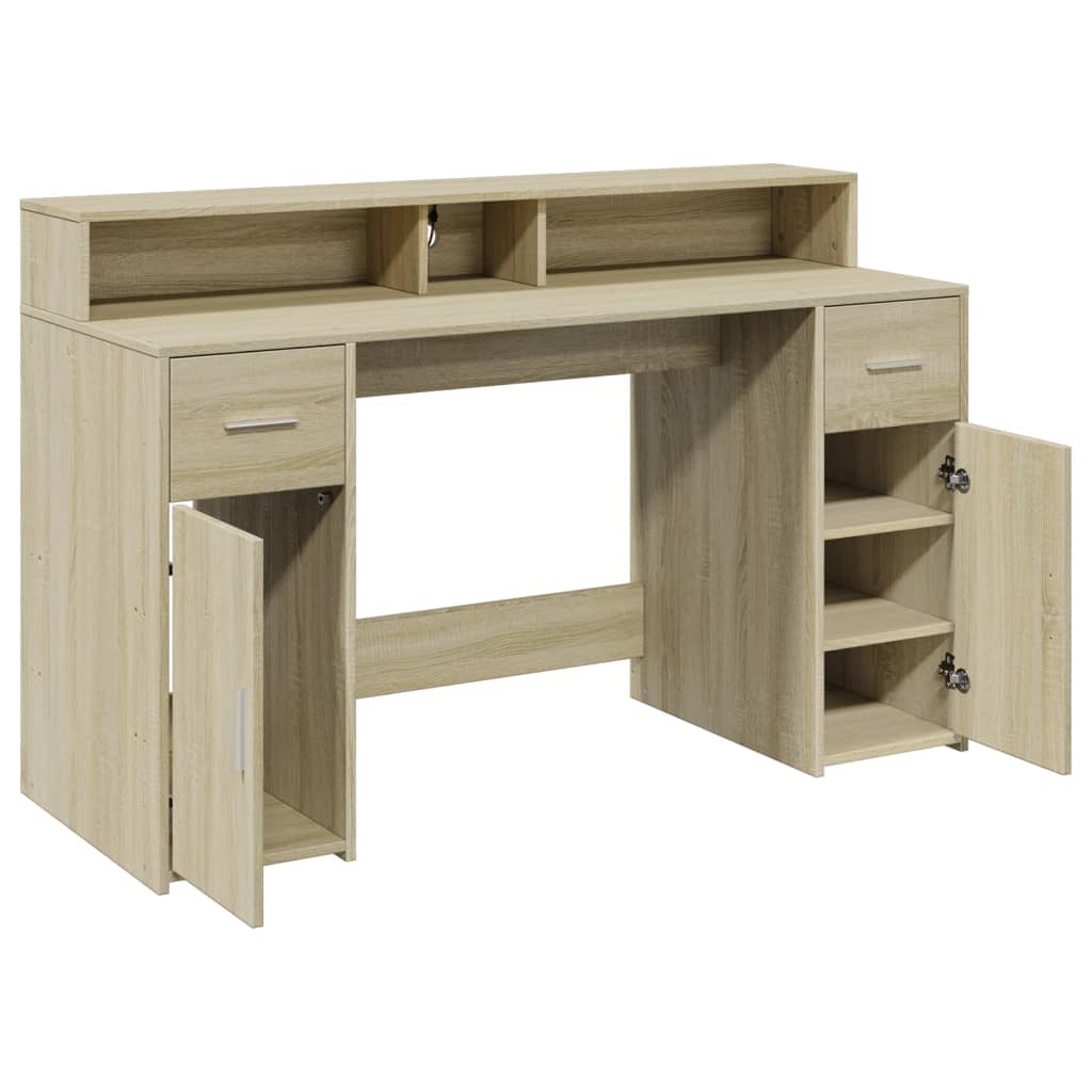 Sonoma tölgy színű szerelt fa íróasztal LED-ekkel 140x55x91 cm 12