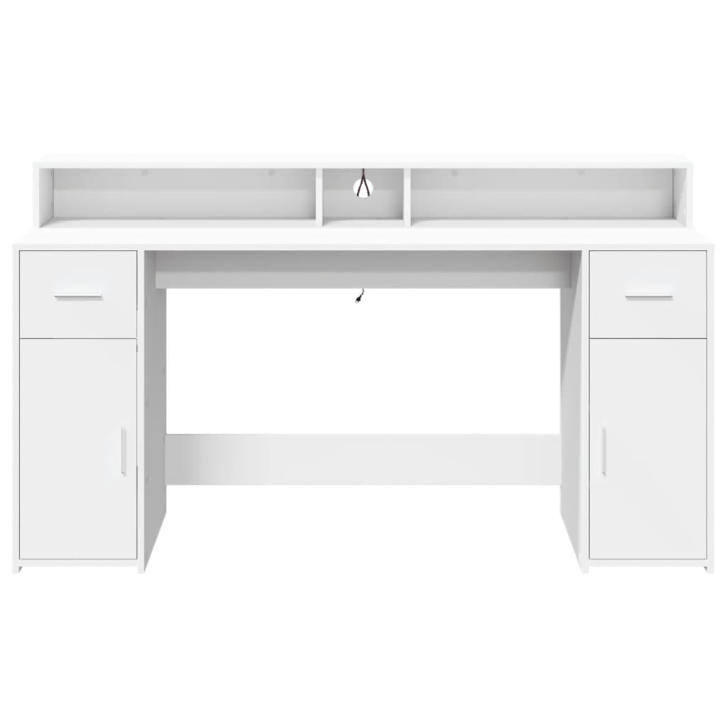 Fehér szerelt fa íróasztal LED-világítással 160 x 55 x 91 cm 6