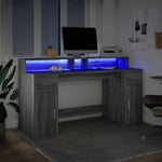 Szürke sonoma színű szerelt fa íróasztal LED-ekkel 160x55x91 cm 4