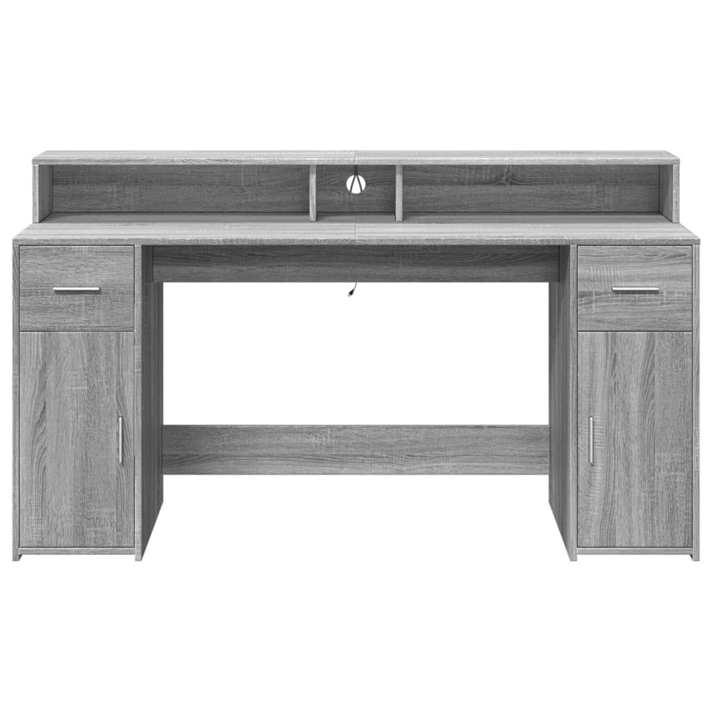 Szürke sonoma színű szerelt fa íróasztal LED-ekkel 160x55x91 cm 6