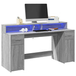 Szürke sonoma színű szerelt fa íróasztal LED-ekkel 160x55x91 cm