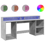 Betonszürke szerelt fa íróasztal LED-világítással 200x55x91 cm 2