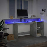Betonszürke szerelt fa íróasztal LED-világítással 200x55x91 cm 4
