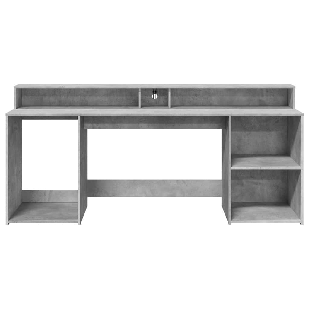 Betonszürke szerelt fa íróasztal LED-világítással 200x55x91 cm 6