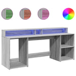 Szürke sonoma színű szerelt fa íróasztal LED-ekkel 200x55x91 cm 2