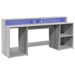 Szürke sonoma színű szerelt fa íróasztal LED-ekkel 200x55x91 cm 5
