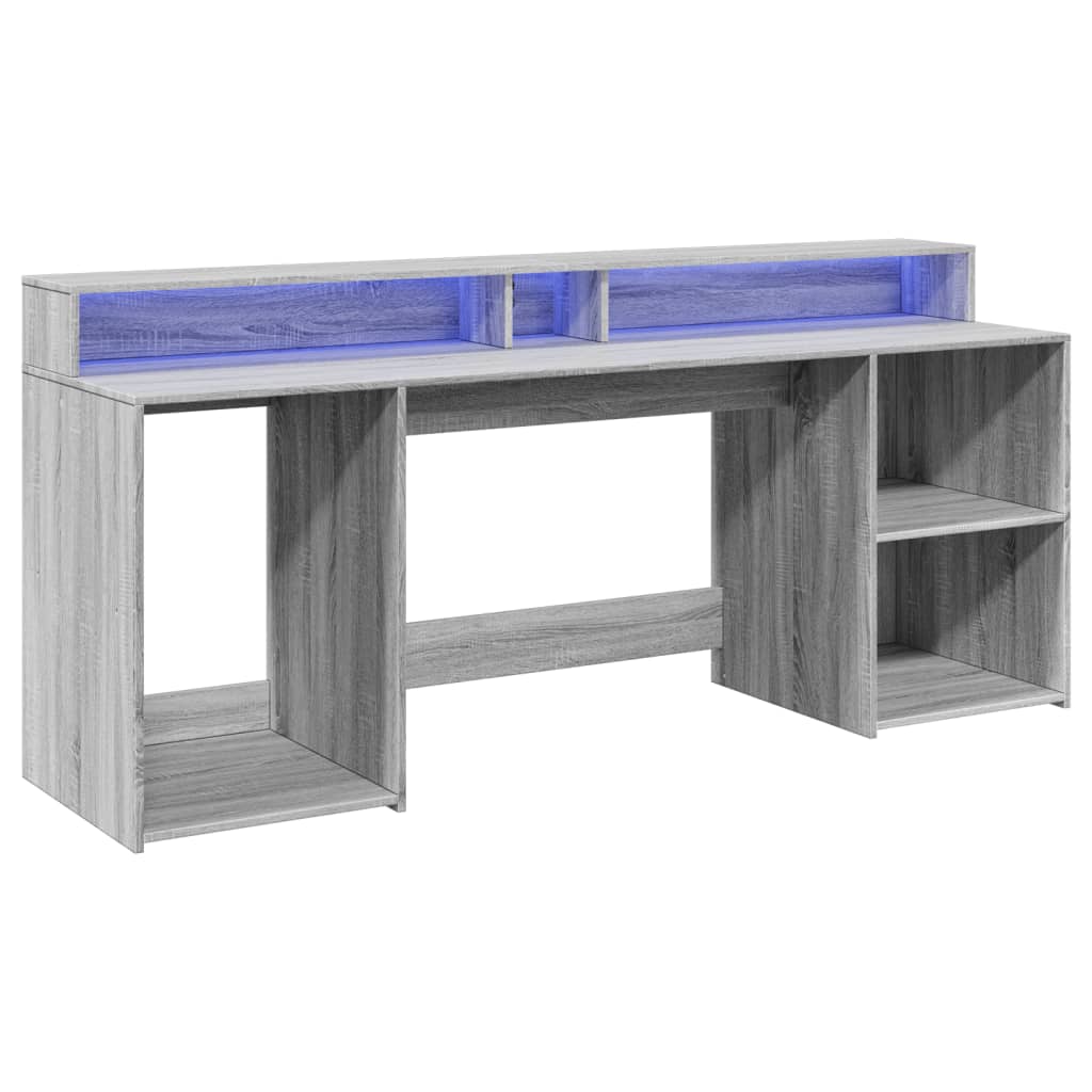 Szürke sonoma színű szerelt fa íróasztal LED-ekkel 200x55x91 cm 5