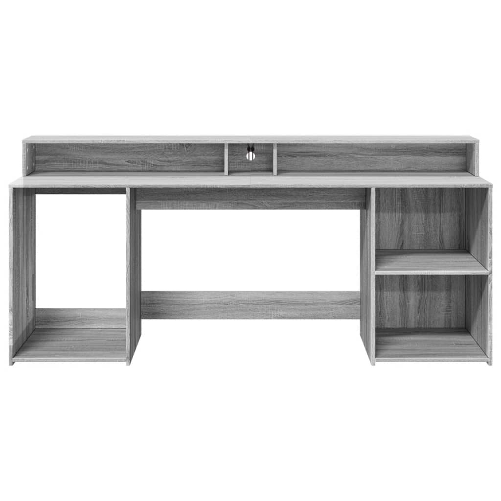 Szürke sonoma színű szerelt fa íróasztal LED-ekkel 200x55x91 cm 6