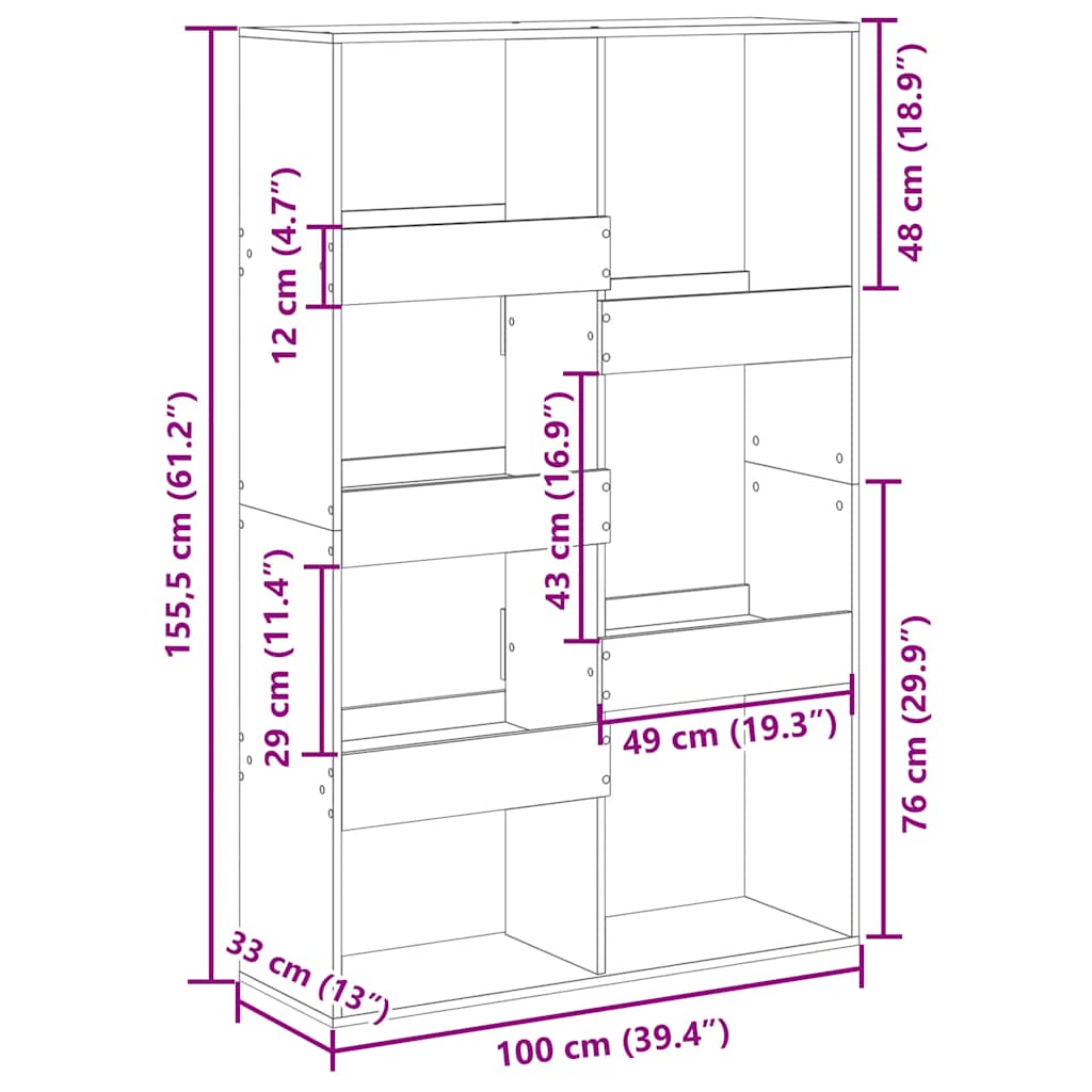 Betonszürke szerelt fa térelválasztó 100 x 33 x 155,5 cm 9