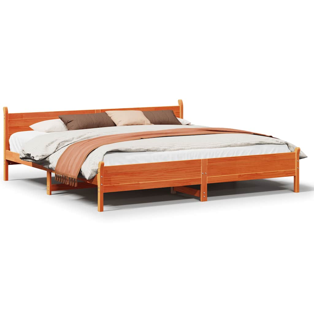 Viaszbarna tömör fenyőfa ágy matrac nélkül 200 x 200 cm 2