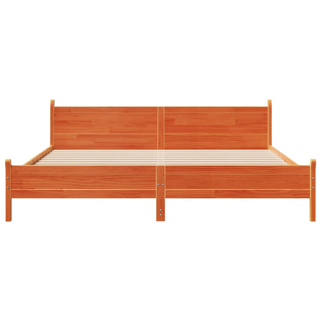 Viaszbarna tömör fenyőfa ágy matrac nélkül 200 x 200 cm 4