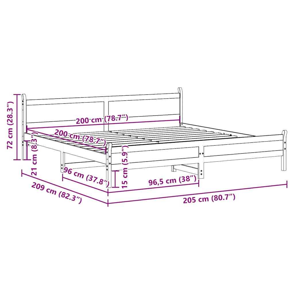 Viaszbarna tömör fenyőfa ágy matrac nélkül 200 x 200 cm 9