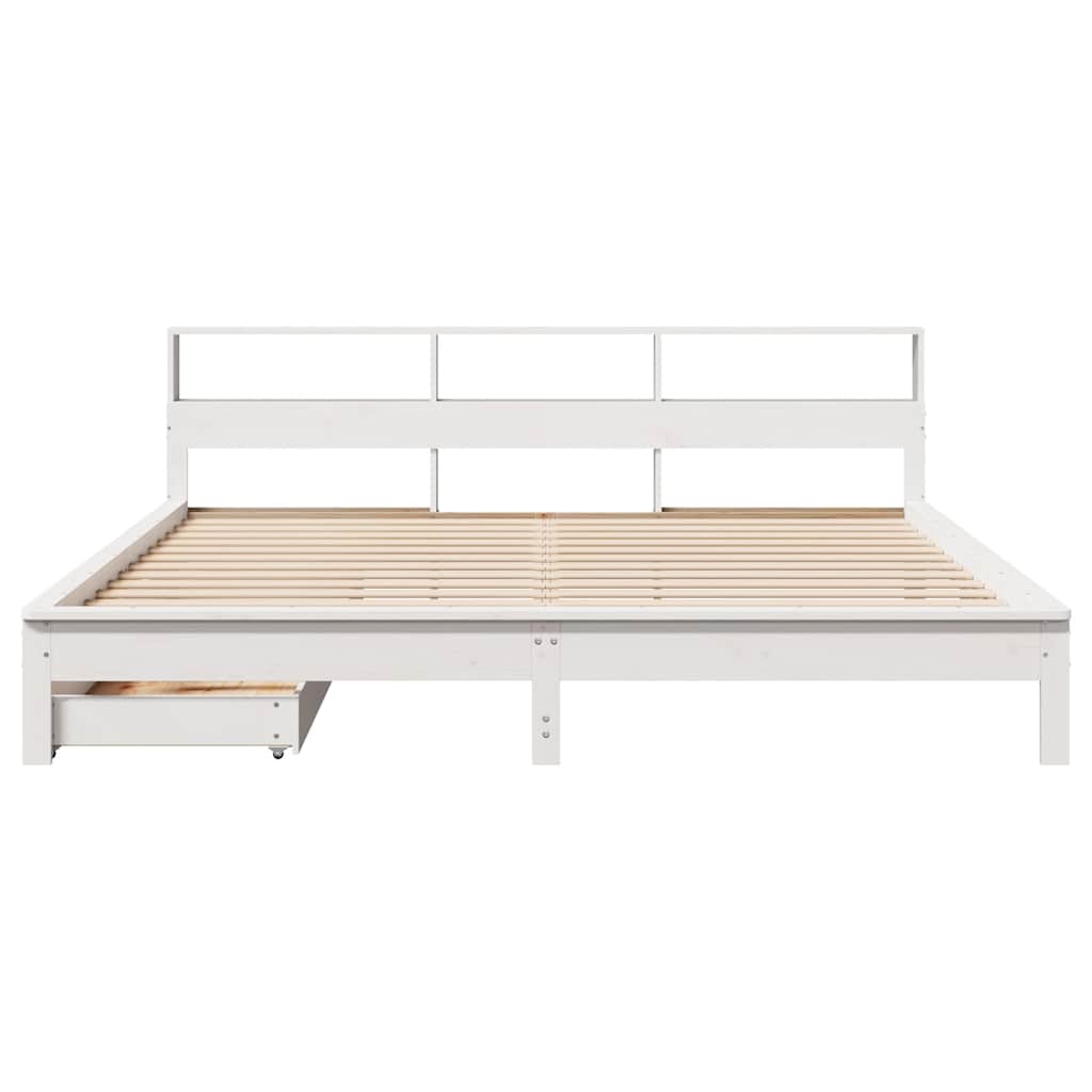 Fehér tömör fenyőfa könyvespolcos ágy matrac nélkül 200x200 cm 4
