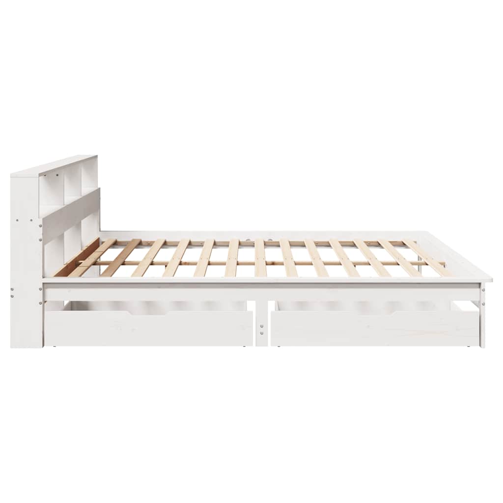 Fehér tömör fenyőfa könyvespolcos ágy matrac nélkül 200x200 cm 5