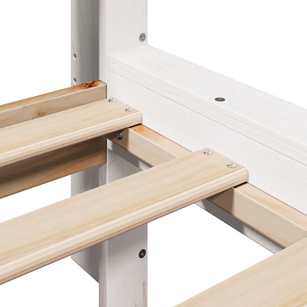 Fehér tömör fenyőfa könyvespolcos ágy matrac nélkül 200x200 cm 10