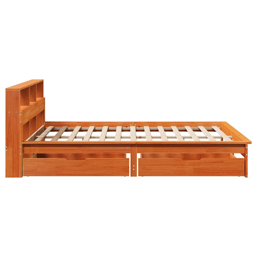 Barna tömör fenyőfa könyvespolcos ágy matrac nélkül 150 x 200cm 5