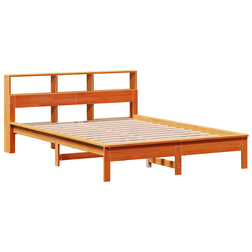 Barna tömör fenyőfa könyvespolcos ágy matrac nélkül 150 x 200cm 7