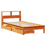 Barna tömör fenyőfa könyvespolcos ágy matrac nélkül 90 x 200 cm 3