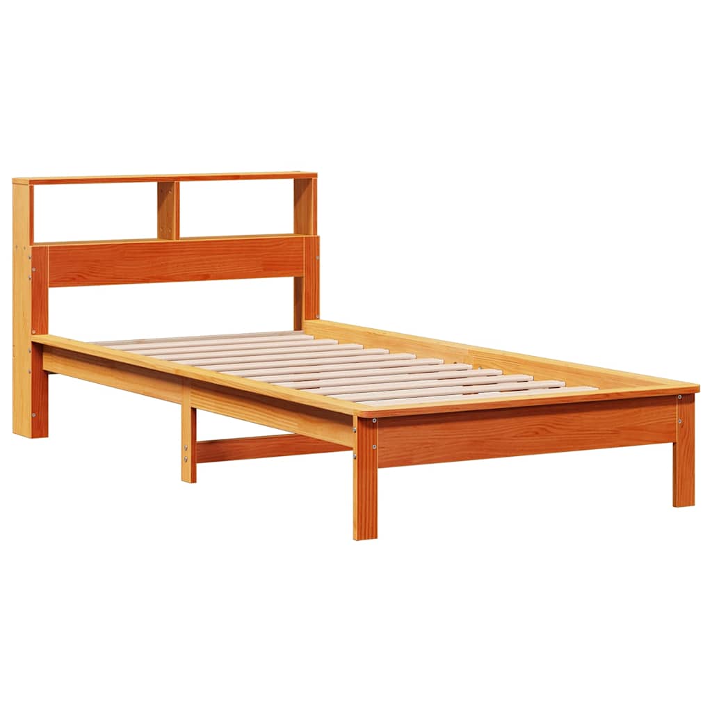 Barna tömör fenyőfa könyvespolcos ágy matrac nélkül 90 x 200 cm 7