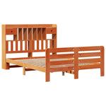 Barna tömör fenyőfa könyvespolcos ágy matrac nélkül 150 x 200cm 3