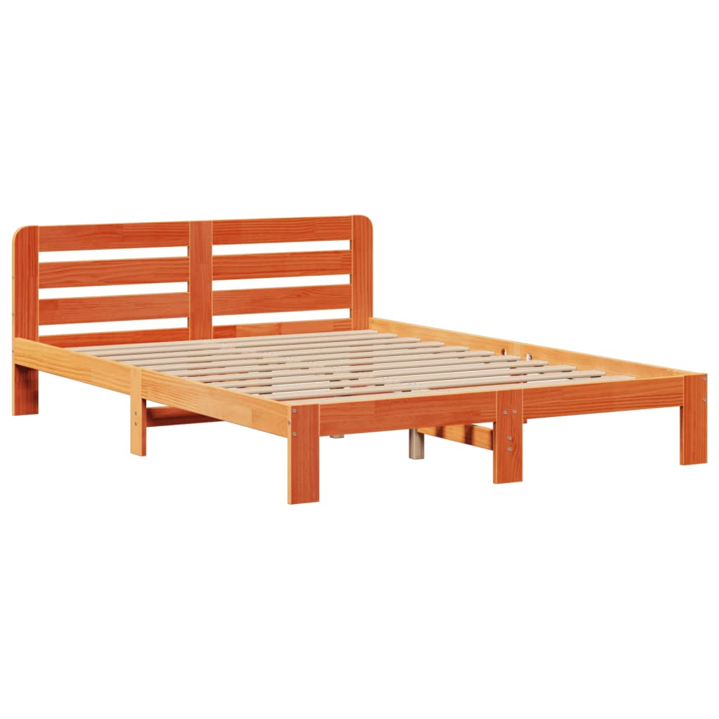 Barna tömör fenyőfa könyvespolcos ágy matrac nélkül 150 x 200cm 5