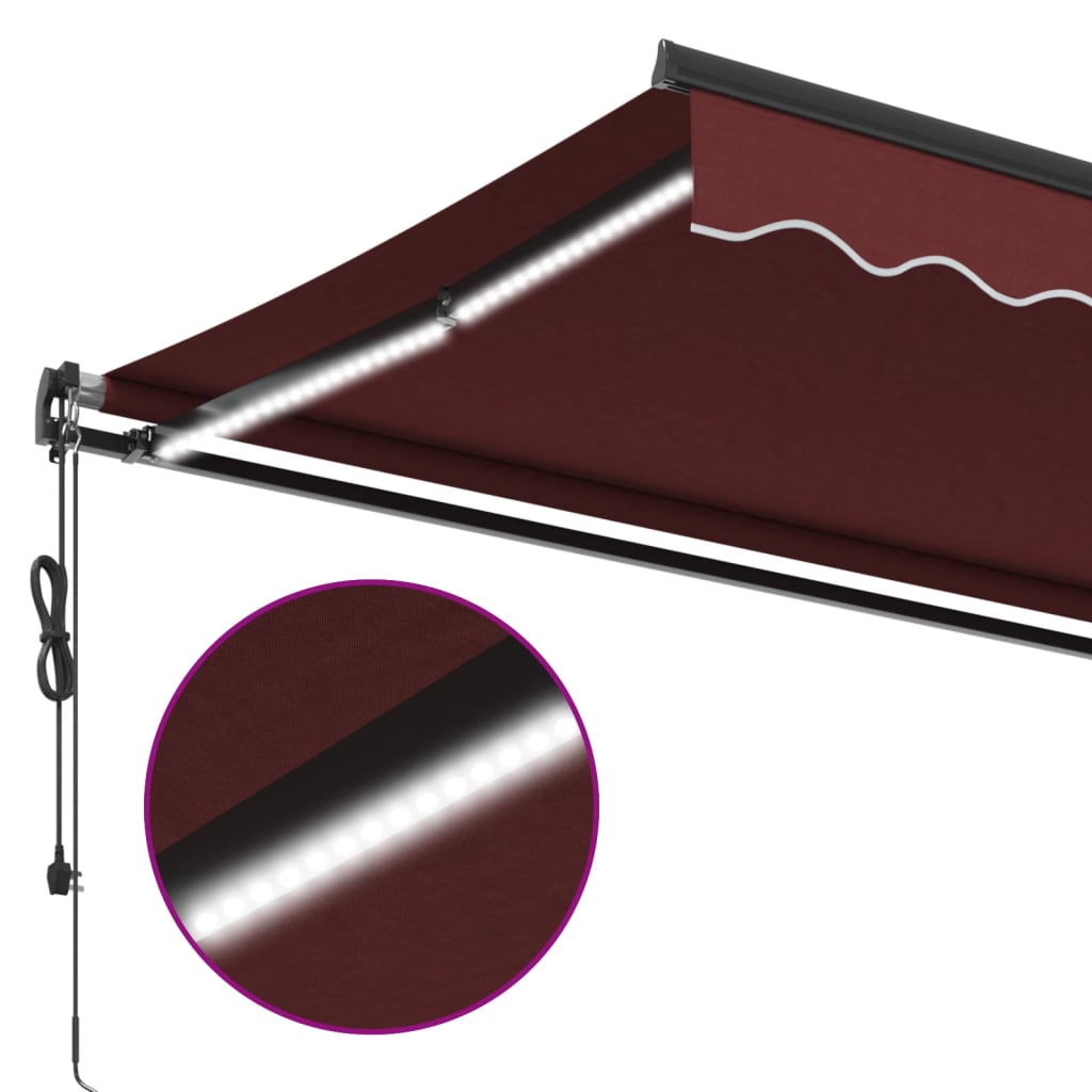 Burgundi vörös automata kihúzható LED-es napellenző 350x250 cm 6