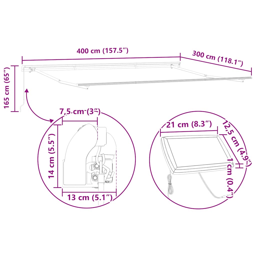 Burgundi vörös kézzel kihúzható LED-es napellenző 400 x 300 cm 14