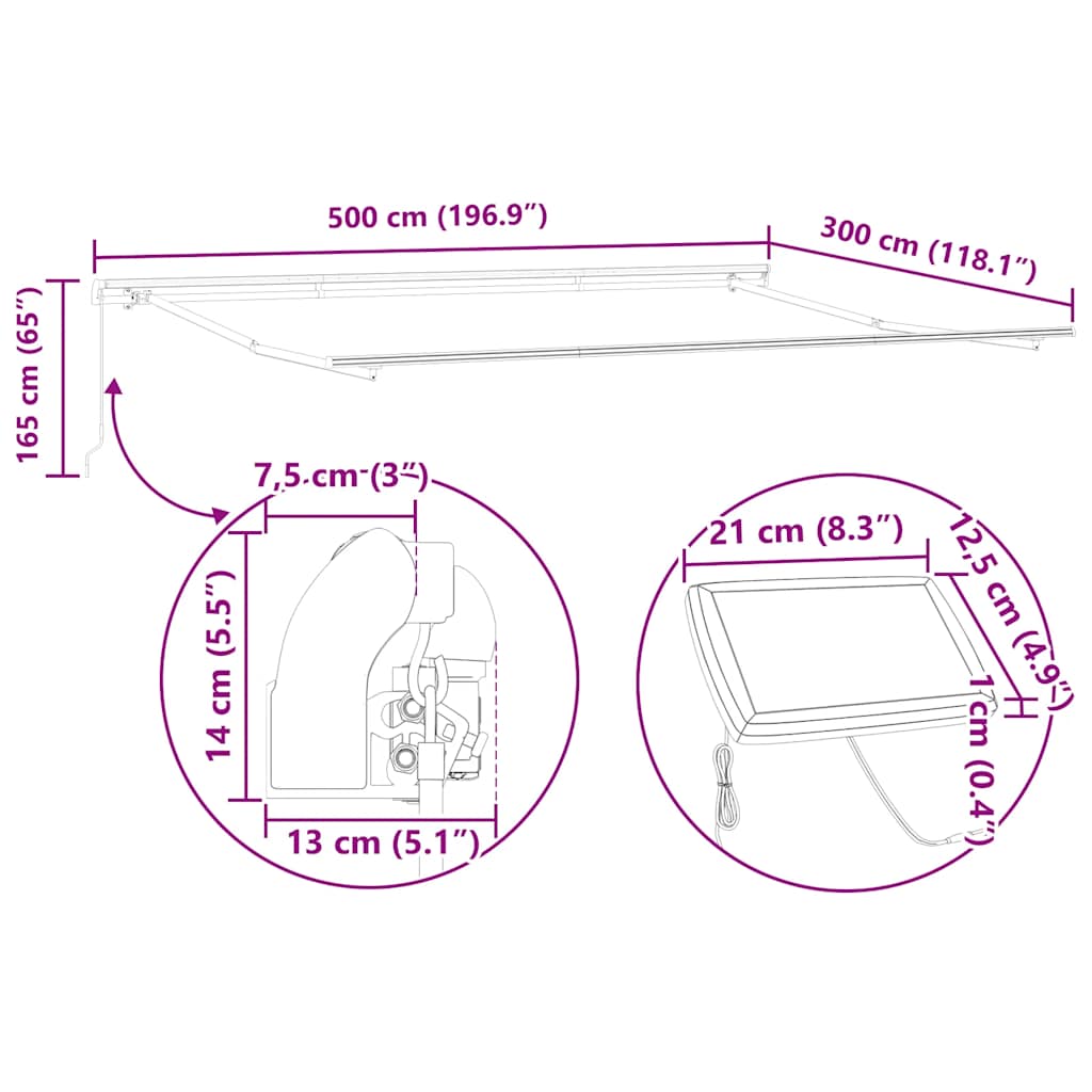 Barna kézzel kihúzható LED-es napellenző 500 x 300 cm 14