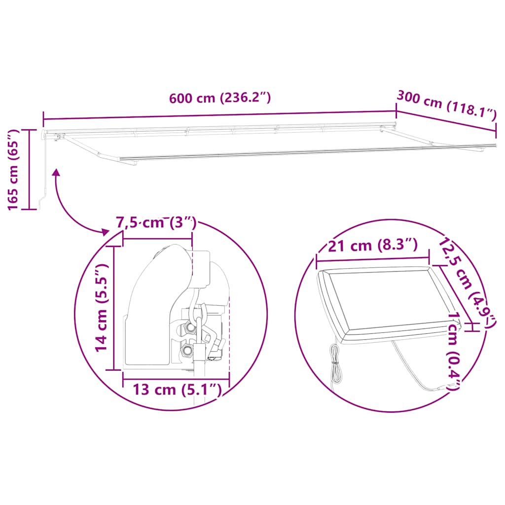 Barna kézzel kihúzható LED-es napellenző 600 x 300 cm 14