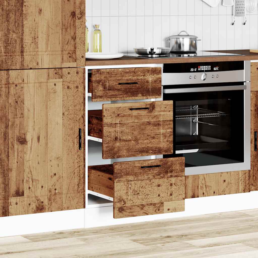 Porto antik fa színű szerelt fa konyhai alapszekrény 3