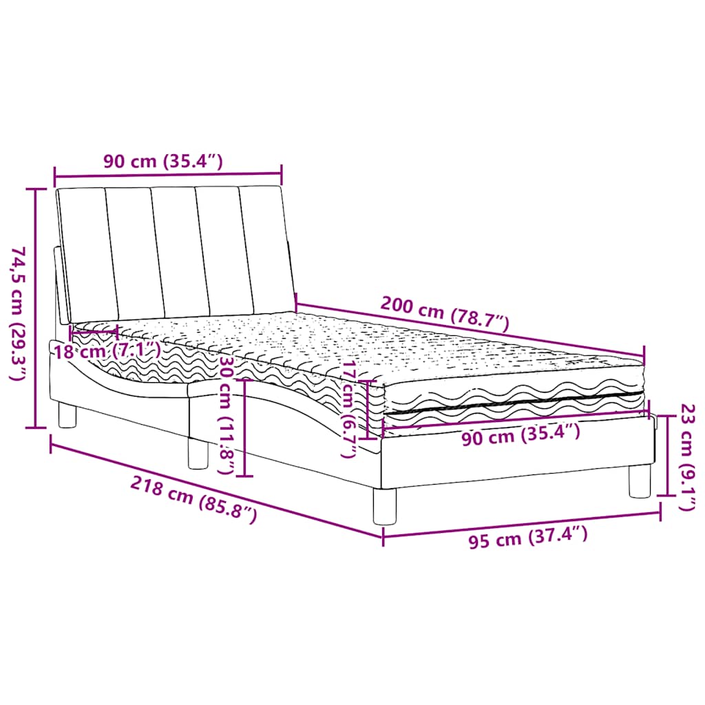 Fekete szövet ágy matraccal Hanko 90x200 cm 14