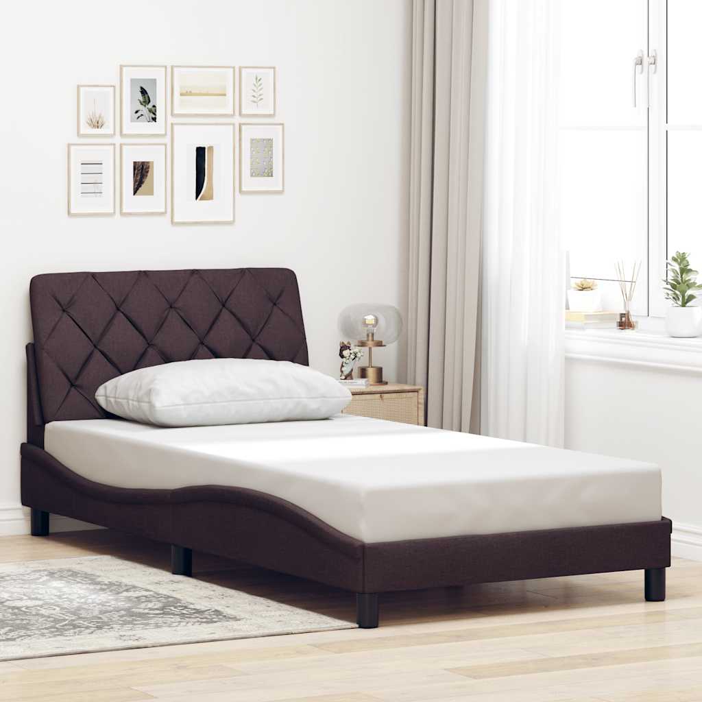 Sötétbarna szövet ágykeret matrac nélkül 100x200 cm