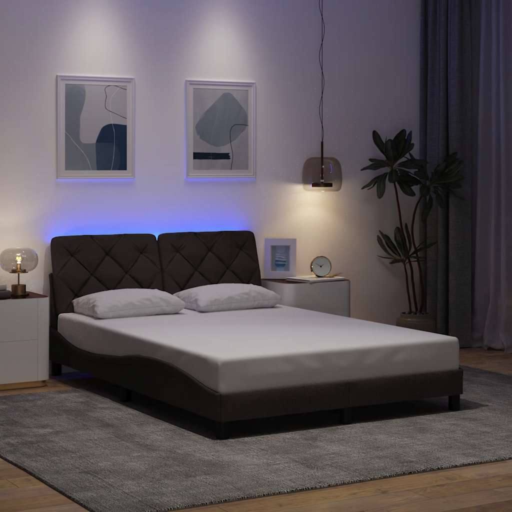 Sötétbarna szövet ágykeret LED-es matrac nélkül 140 x 200 cm
