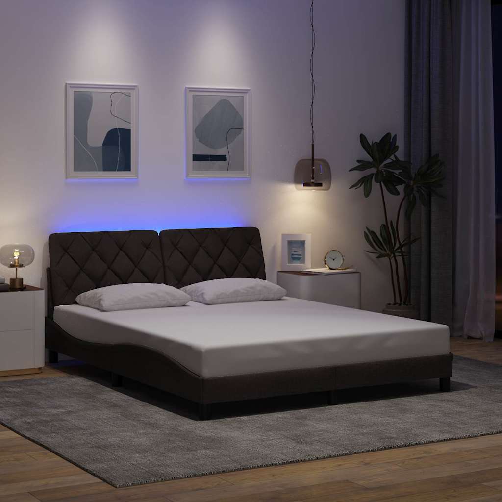 Sötétbarna szövet ágykeret LED-es matrac nélkül 160 x 200 cm