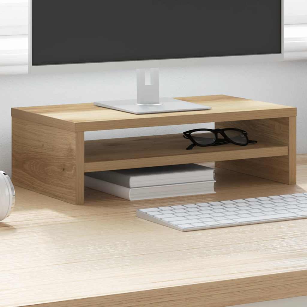 Kézműves tölgy színű szerelt fa monitorállvány 42x24x13 cm 3