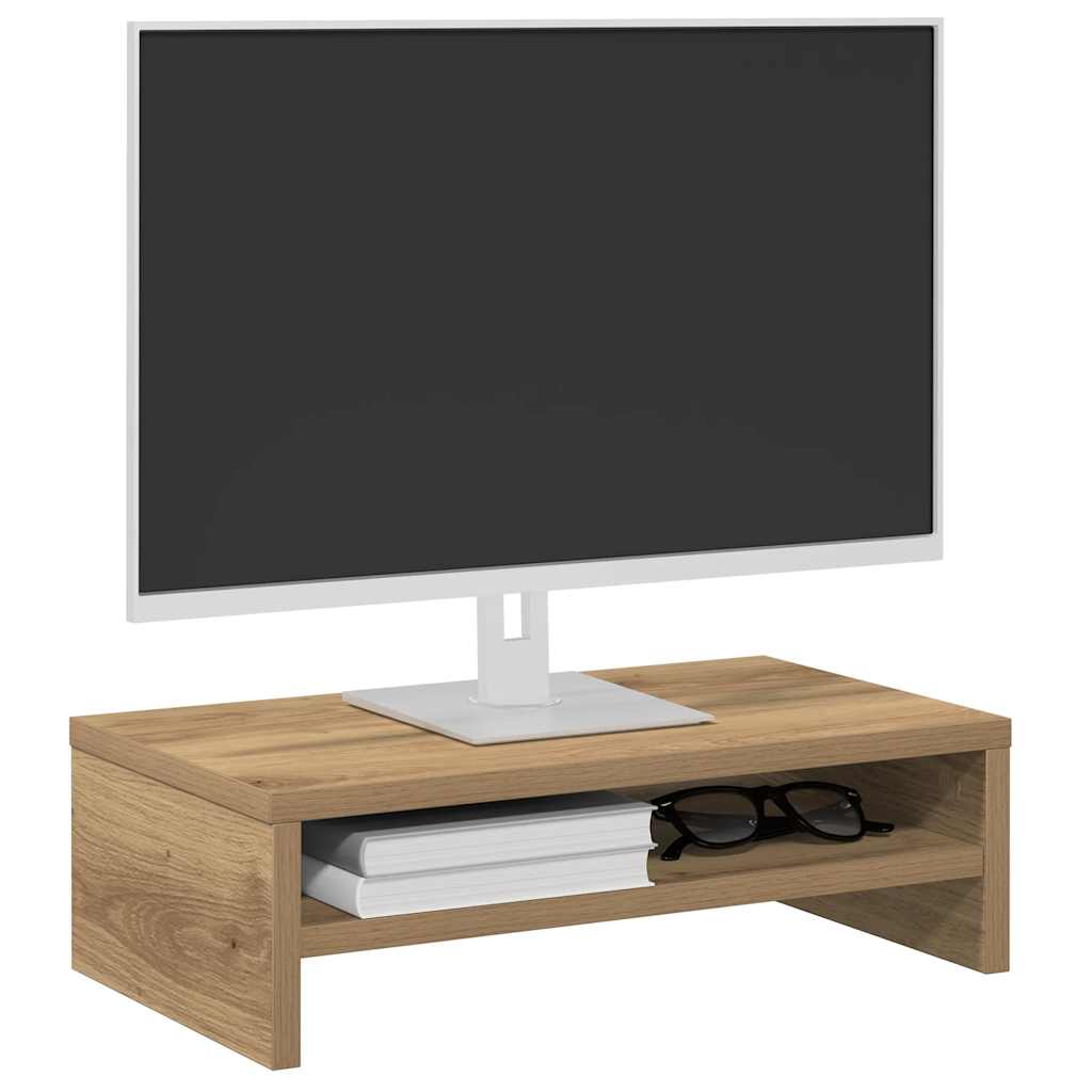 Kézműves tölgy színű szerelt fa monitorállvány 42x24x13 cm 4