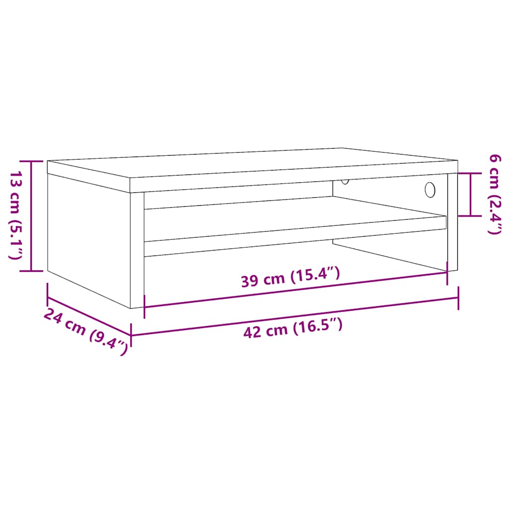 Kézműves tölgy színű szerelt fa monitorállvány 42x24x13 cm 10