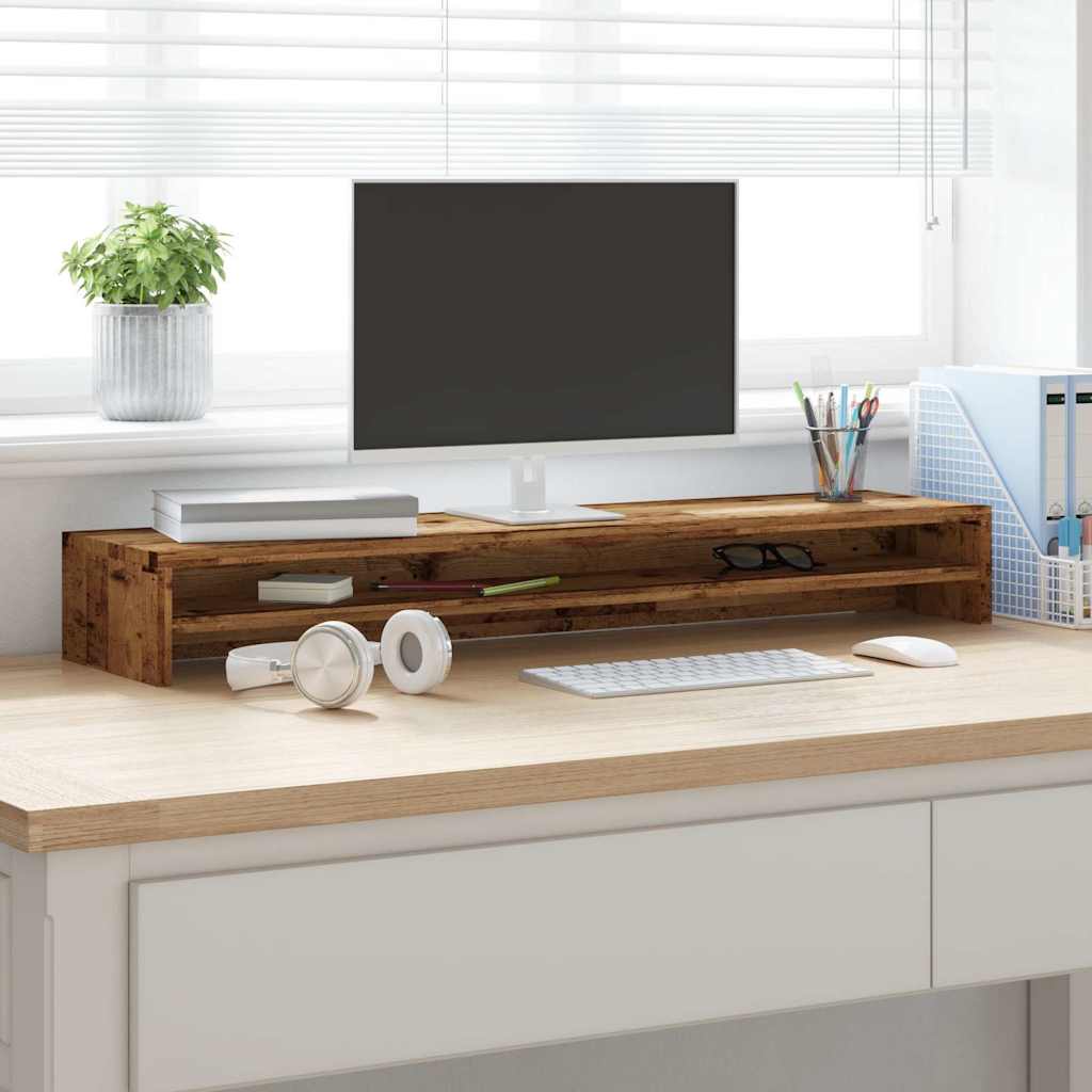 Antik fa színű szerelt fa monitorállvány 100 x 24 x 13 cm 3