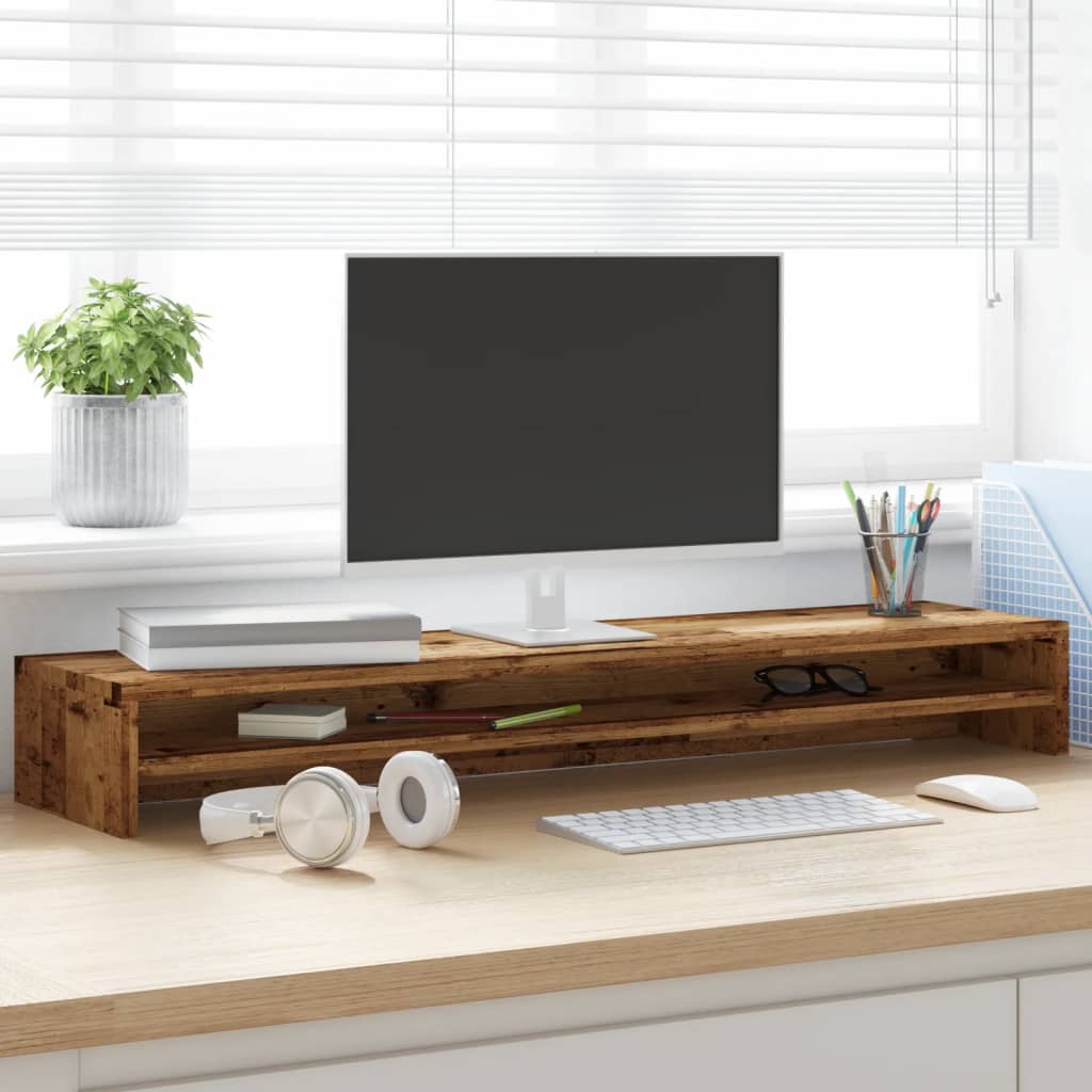 Antik fa színű szerelt fa monitorállvány 100 x 24 x 13 cm 4