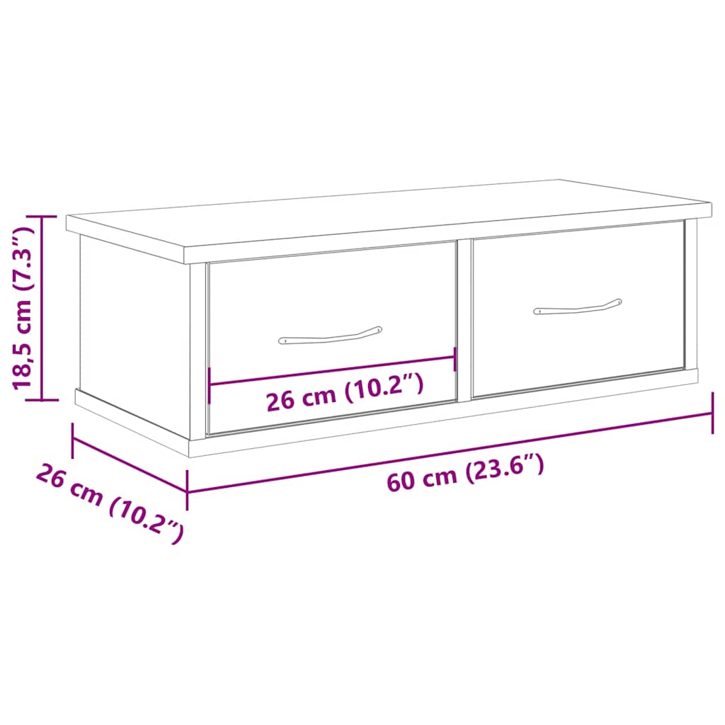 Antik fa színű szerelt fa faliszekrény 60x26x18,5 cm 10