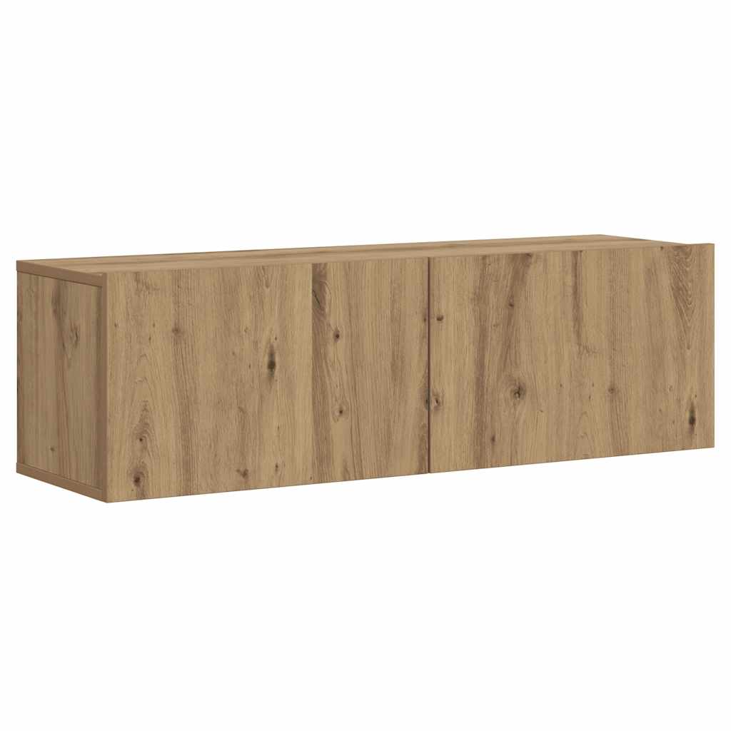 Kézműves tölgy színű szerelt fa fali TV-szekrény 100x30x30 cm