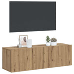 Kézműves tölgy színű szerelt fa fali TV-szekrény 100x30x30 cm 2