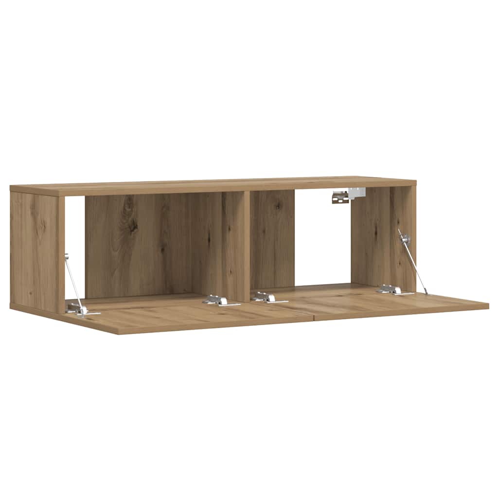 Kézműves tölgy színű szerelt fa fali TV-szekrény 100x30x30 cm 3