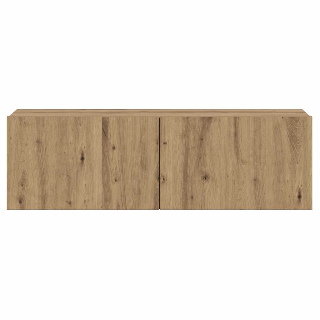 Kézműves tölgy színű szerelt fa fali TV-szekrény 100x30x30 cm 4