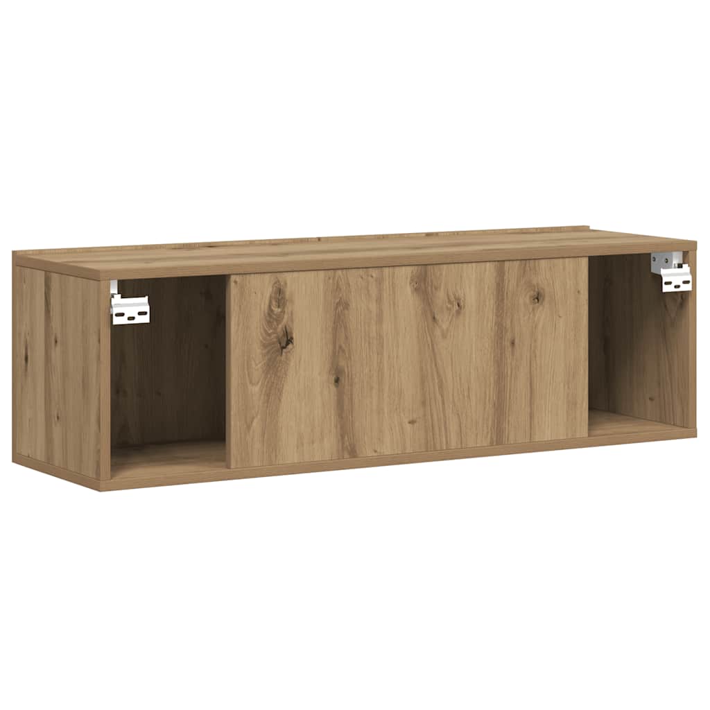 Kézműves tölgy színű szerelt fa fali TV-szekrény 100x30x30 cm 6