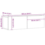 Kézműves tölgy színű szerelt fa fali TV-szekrény 100x30x30 cm 9