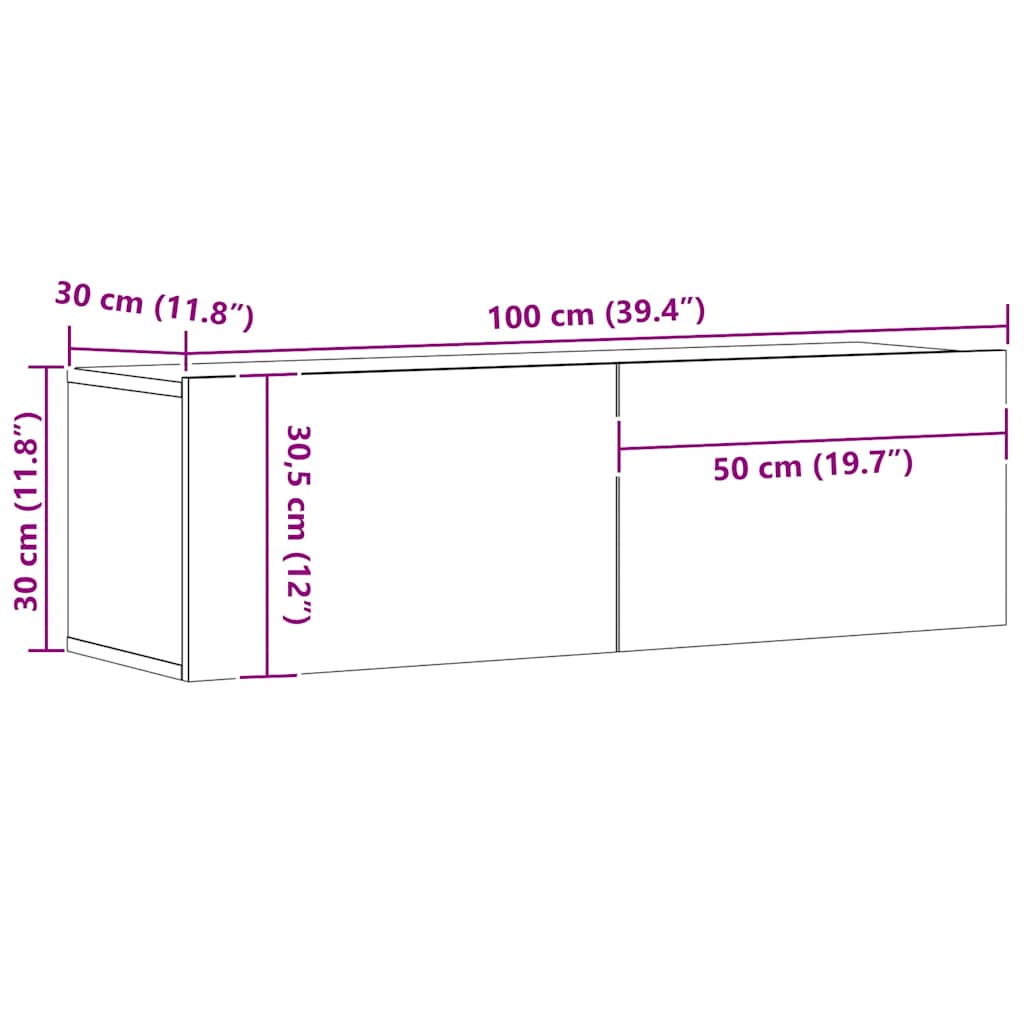 Kézműves tölgy színű szerelt fa fali TV-szekrény 100x30x30 cm 9