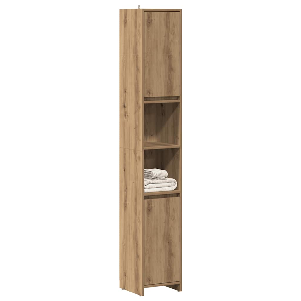Kézműves tölgy színű szerelt fa fürdőszobaszekrény 3