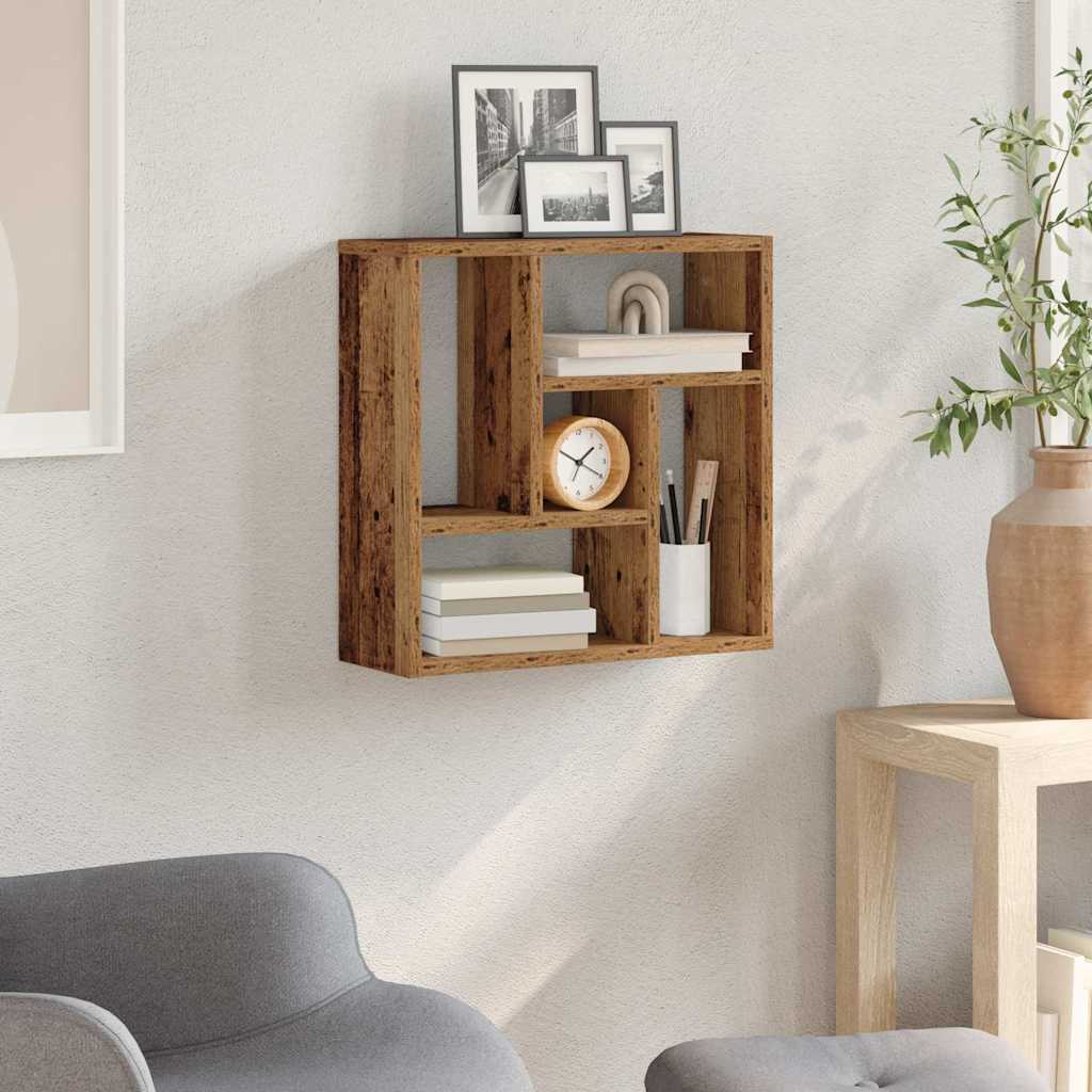 Antik fa színű szerelt fa fali polc 45 x 16 x 45 cm 3